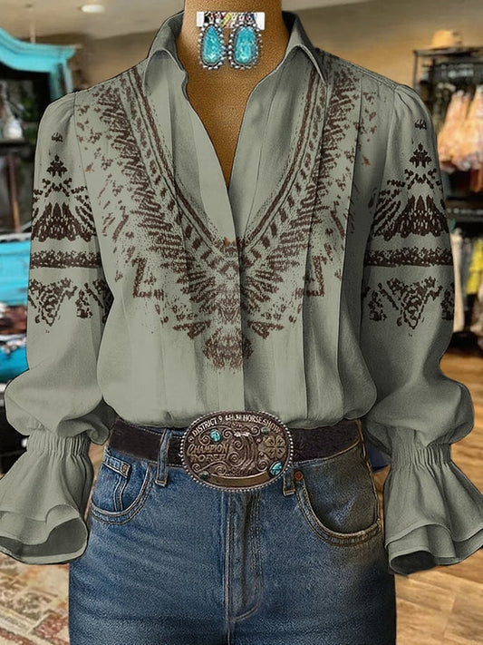 Women's Western Vintage Art Print Shirt