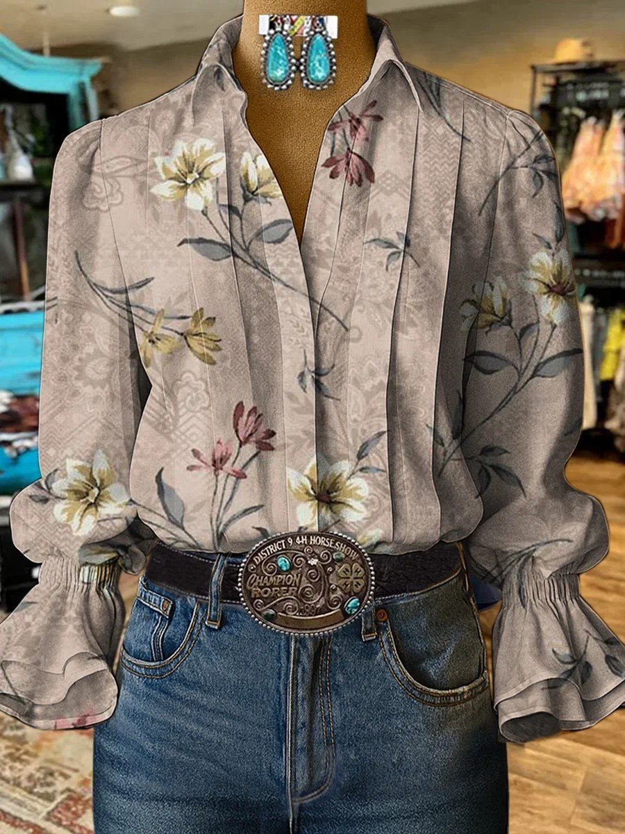 Women'S Paisley Print Casual Cotton And Linen Shirt