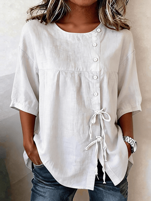 Women'S Casual Solid Color Tie-Waist Shirt