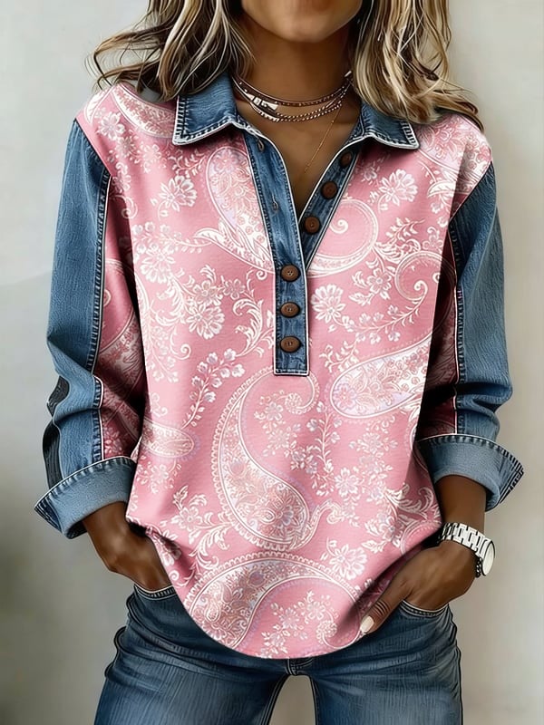 Women's Vintage Floral Print Lapel Shirt