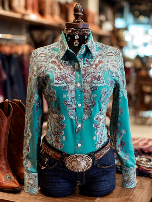 Women's Vintage Casual Western Floral Long Sleeve Shirt