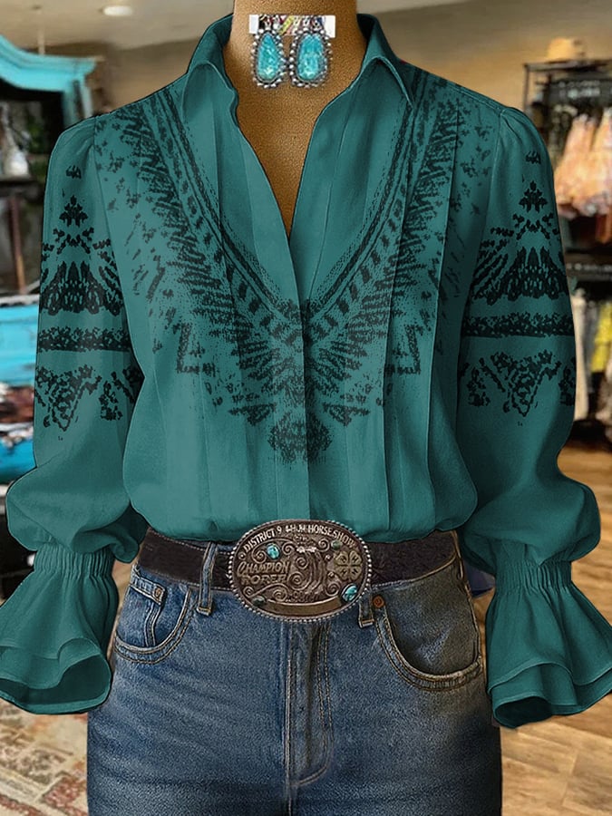 Women's Western Vintage Art Print Shirt