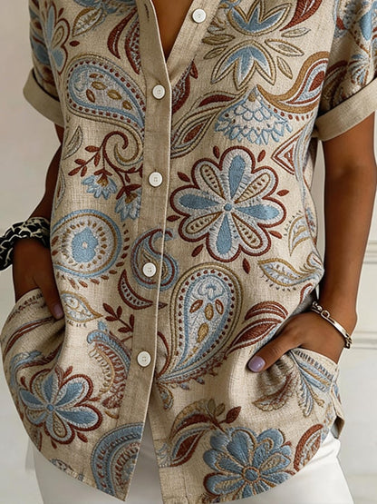 Women's Casual Collared Striped Print Shirt