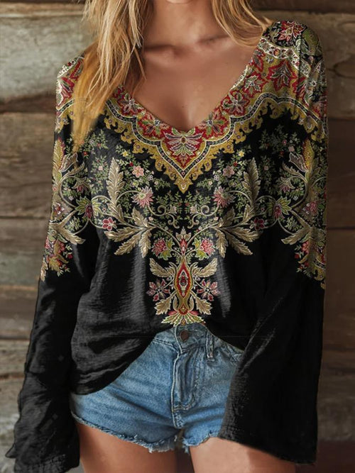 Women's Retro Print Long Sleeve T-Shirt