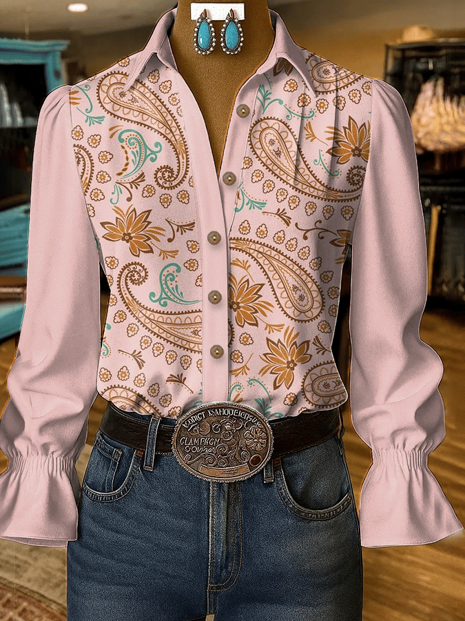 Women's Vintage Western Paisley Print Shirt