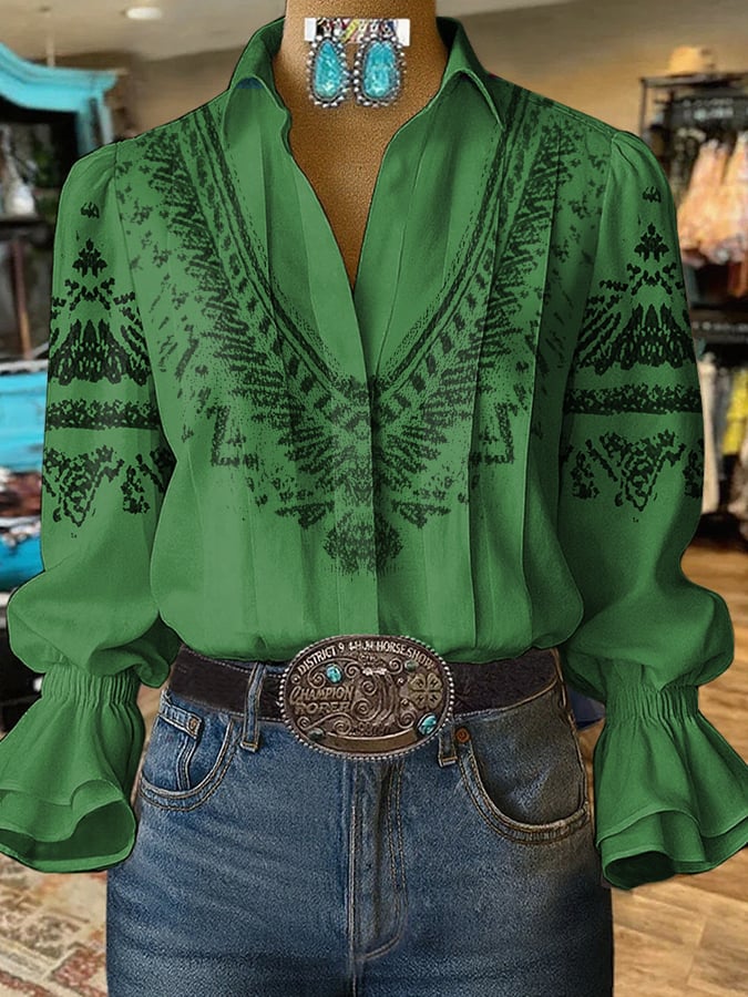 Women's Western Vintage Art Print Shirt