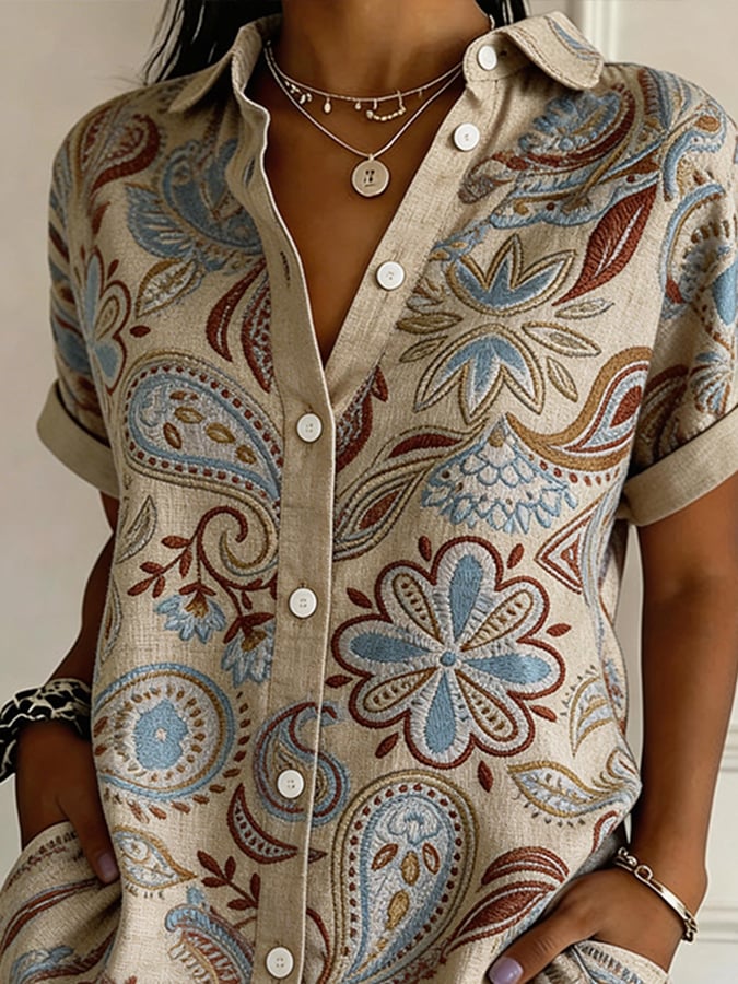 Women's Casual Collared Striped Print Shirt