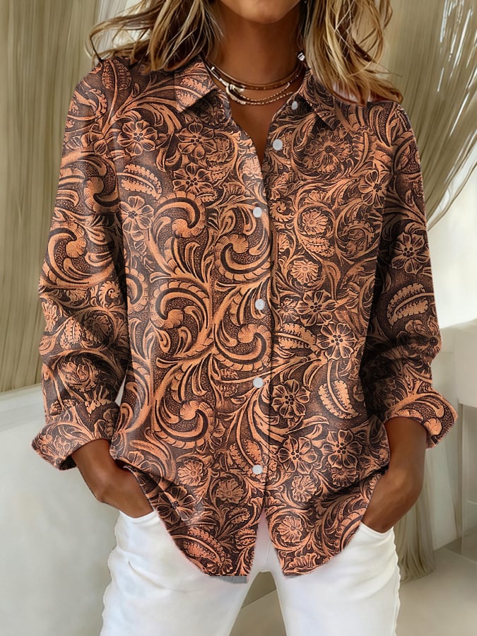 Women's Casual Retro Western Floral Shirt
