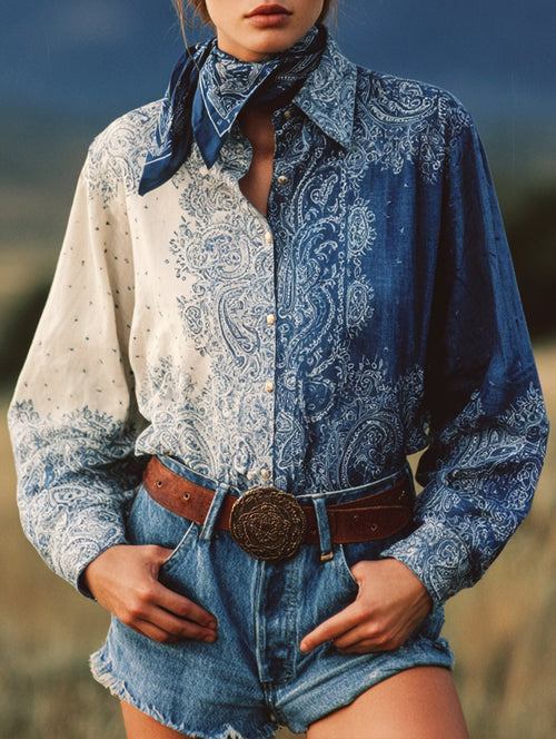 Women's Vintage Casual Western Floral Long Sleeve Shirt