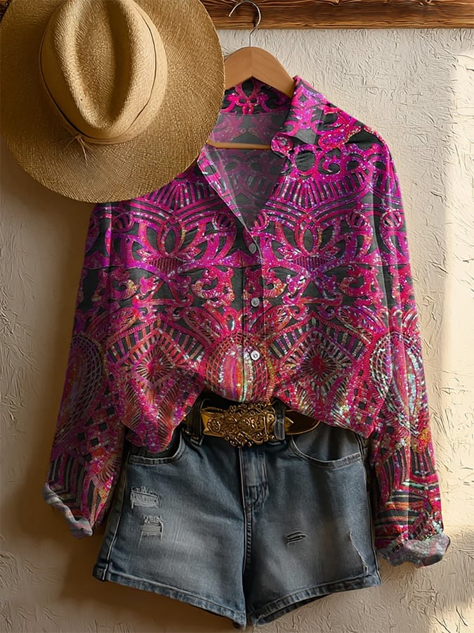 Women's Vintage Ethnic Floral Print Shirt