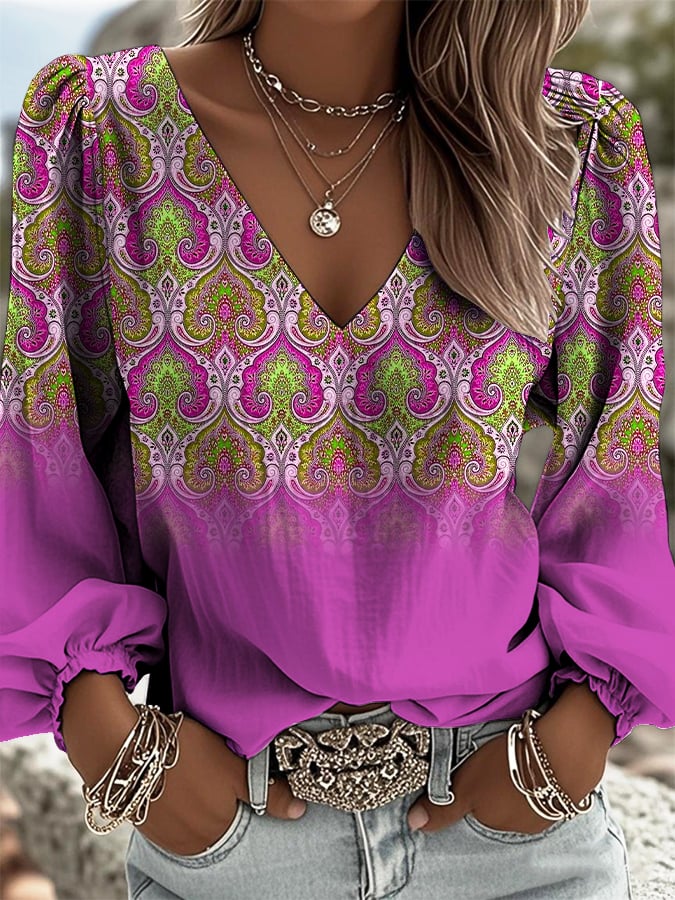 Women's Retro Western Style Print Shirt