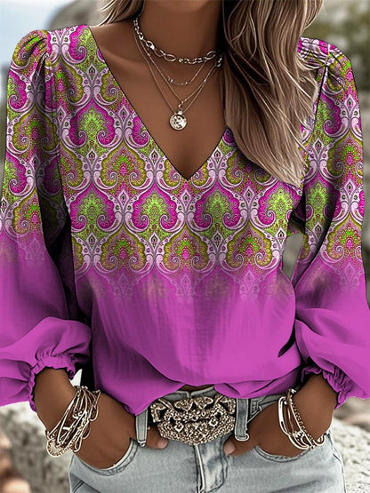Women's Retro Western Style Print Shirt