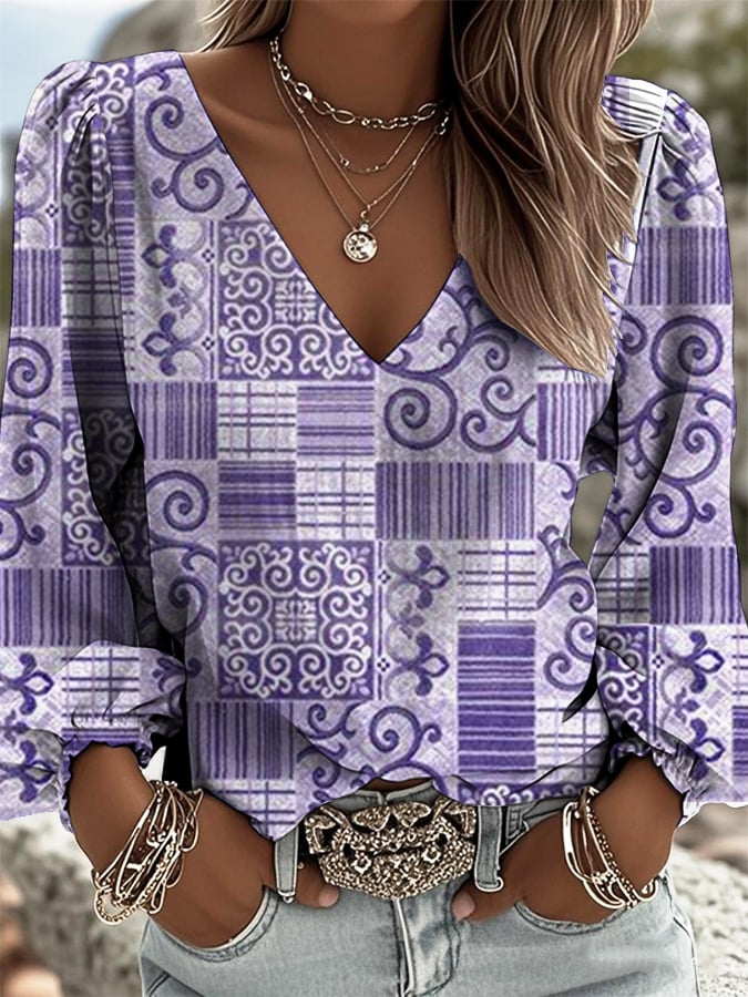 Women's Retro Western Art Print Shirt