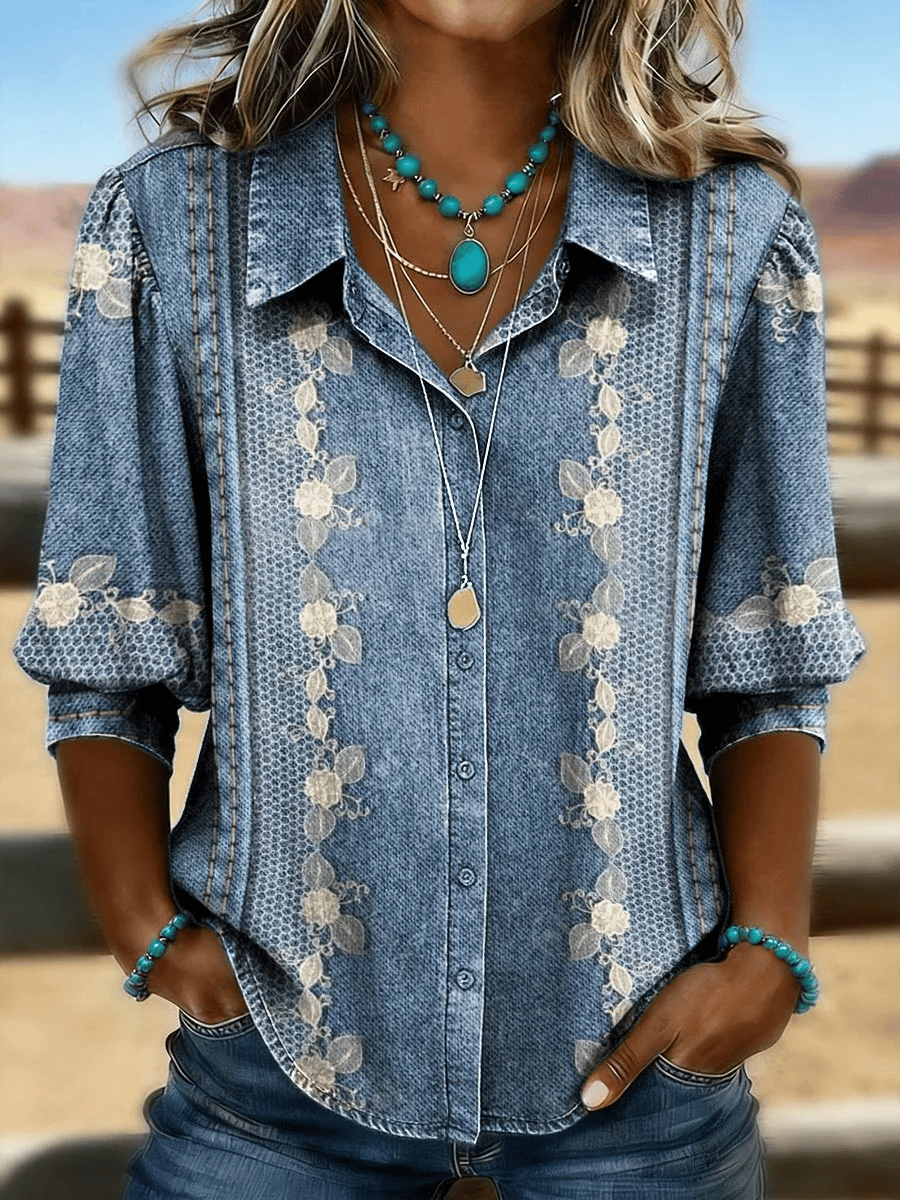 Women's Casual Retro Floral Print Shirt