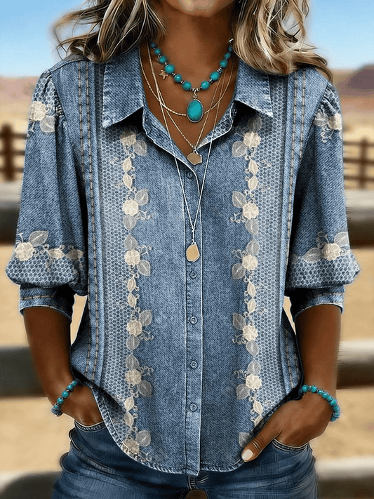 Women's Casual Retro Floral Print Shirt