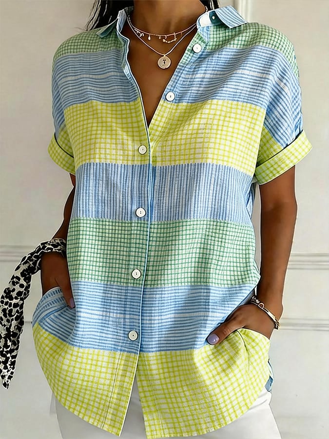 Women's Casual Collared Striped Print Shirt