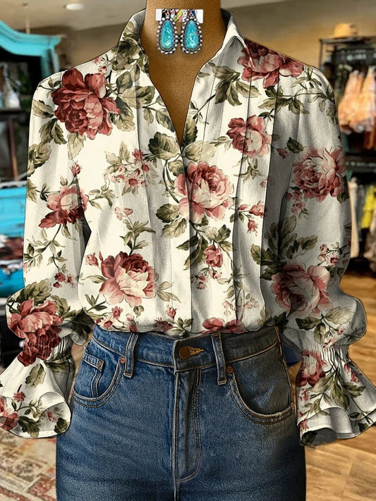 Women's Vintage Casual Western Floral Shirt