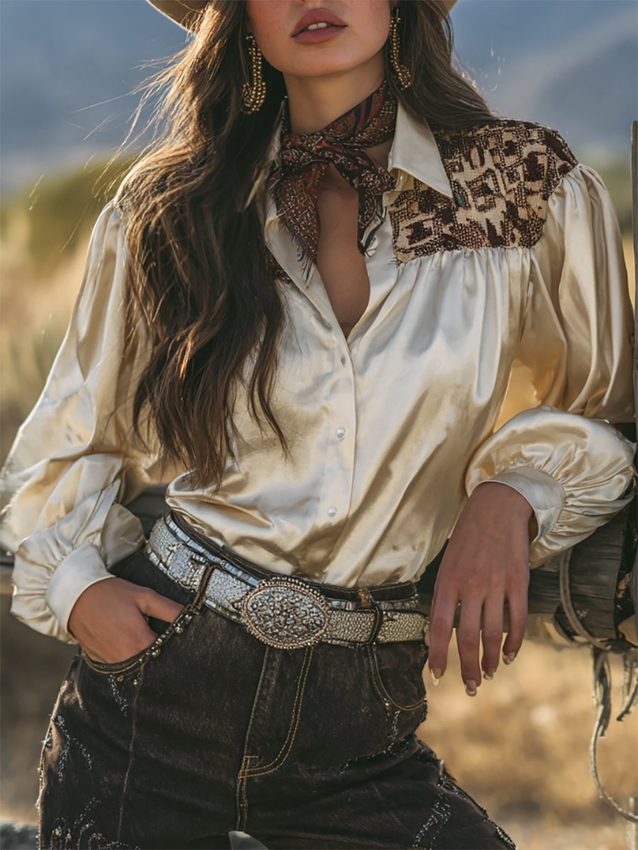 Women's Luxe Satin Casual Western Long Sleeve Shirt