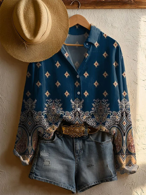 Women's Vintage Ethnic Floral Print Shirt