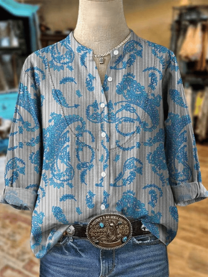 Women's Western Vintage Floral Print Shirt