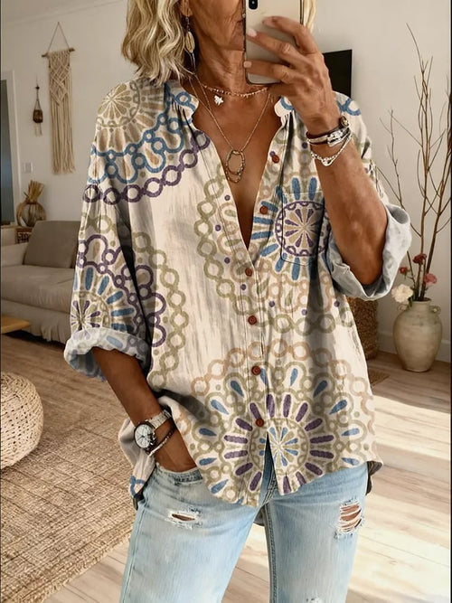 Women's Retro Floral Button  Shirt