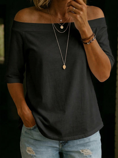 Cozy Elegant Off-shoulder 100% Cotton T-shirt