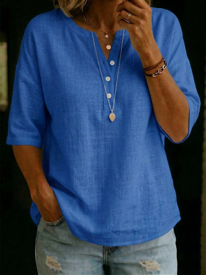Casual & Cozy Classic Cotton-linen Henley Shirt